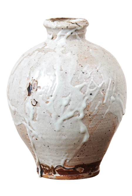 vase en grès à coulures, , émail blanc, des nuances brunes et terreuses à la base