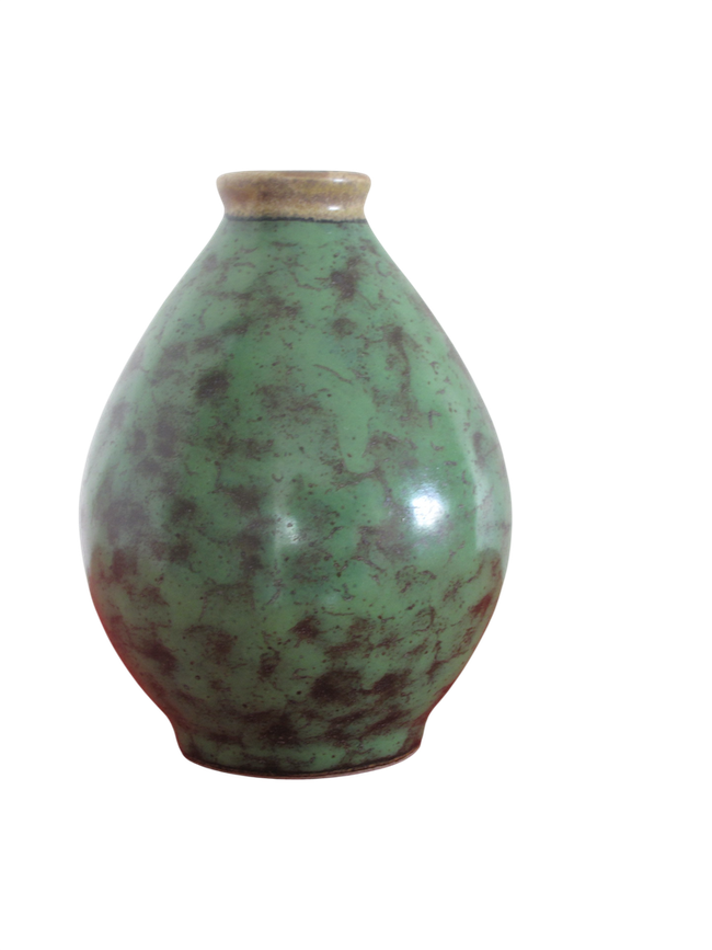 vase en grès émaillé, piriforme à émail vert nuancé, art déco